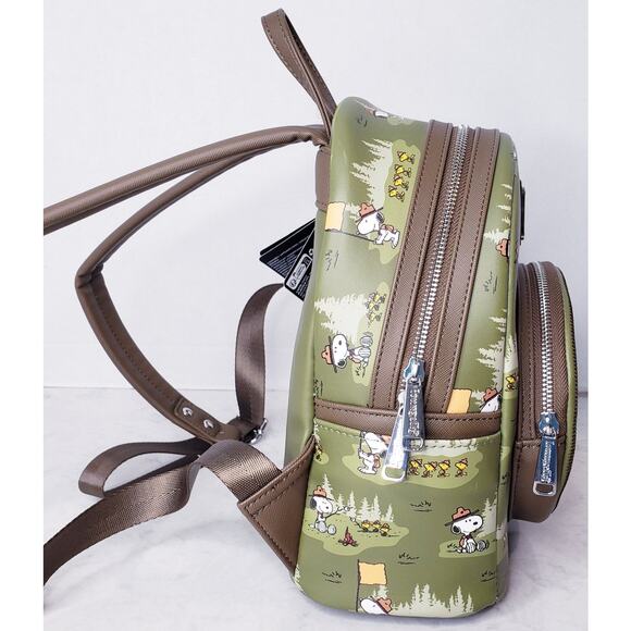 NWT 2024 LOUNGEFLY X PEANUTS Beagle Scouts Backpack Snoopy Woodstock Green Brown - Picture 2 of 16